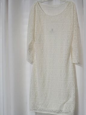 Express Cream Lace Long Sleeve Shift Dress